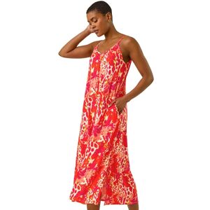 Roman Women's Abstract Print Swing Midi Stretch Dress in Orange Size: 16 Orange 16 Roman Women's Abstract Print Swing Midi Stretch Dress in Orange Size: 16 Orange 16