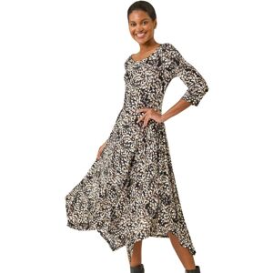 Roman Women's Printed Hanky Hem Stretch Midi Dress in Beige Size: 18 Beige 18 Roman Women's Printed Hanky Hem Stretch Midi Dress in Beige Size: 18 Beige 18