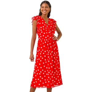 Roman Women's Spot Frill Fit & Flare Dress in Red Size: 16 Red 16 Roman Women's Spot Frill Fit & Flare Dress in Red Size: 16 Red 16