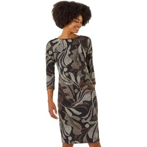 Roman Women's Abstract Print Ruched Midi Stretch Dress in Brown Size: 14 Brown 14 Roman Women's Abstract Print Ruched Midi Stretch Dress in Brown Size: 14 Brown 14