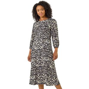 Roman Women's Petite Abstract Stretch Midi Dress in Black Size: 8 Black 8 Roman Women's Petite Abstract Stretch Midi Dress in Black Size: 8 Black 8