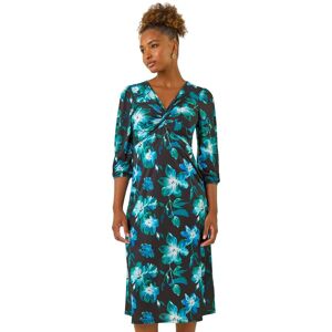 Roman Women's Floral Twist Front Midi Dress in Blue Size: 20 Blue 20 Roman Women's Floral Twist Front Midi Dress in Blue Size: 20 Blue 20