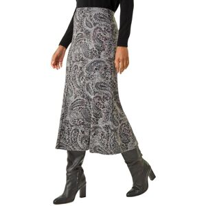 Roman Women's Paisley Print Stretch Midi Skirt in Grey Size: 14 Grey 14 Roman Women's Paisley Print Stretch Midi Skirt in Grey Size: 14 Grey 14