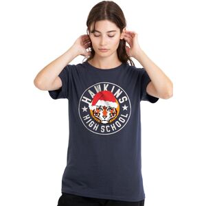 Stranger Things Women's Hawkins Christmas Badge T-Shirt, Deep Navy Size: Large Navy L Stranger Things Women's Hawkins Christmas Badge T-Shirt, Deep Navy Size: Large Navy L