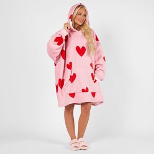 OHS Women's Oversized Sherpa Fleece Heart Print Hoodie Blanket in Bright Pink Bright Pink One Size OHS Women's Oversized Sherpa Fleece Heart Print Hoodie Blanket in Bright Pink Bright Pink One Size