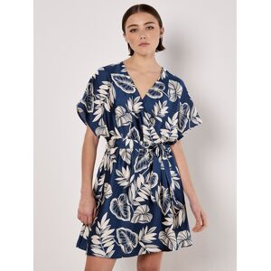Apricot Women's Tropical Leaf Print Satin Mini Dress in Navy Size: 16 Navy 16 Apricot Women's Tropical Leaf Print Satin Mini Dress in Navy Size: 16 Navy 16