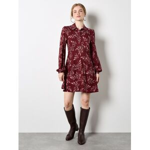 Apricot Women's Leaf Print Shirt Mini Dress in Burgundy Size: 14 Burgundy 14 Apricot Women's Leaf Print Shirt Mini Dress in Burgundy Size: 14 Burgundy 14