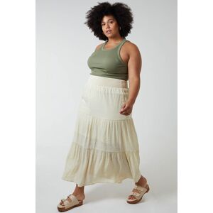Blue Vanilla Women's Curve Tiered Shirred Maxi Skirt in Stone Size: 26-28 Stone 26-28 Blue Vanilla Women's Curve Tiered Shirred Maxi Skirt in Stone Size: 26-28 Stone 26-28