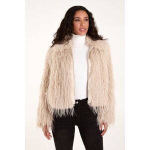 Blue Vanilla Women's Textured Faux Fur Collar Coat in Beige Size: Large Beige L Blue Vanilla Women's Textured Faux Fur Collar Coat in Beige Size: Large Beige L