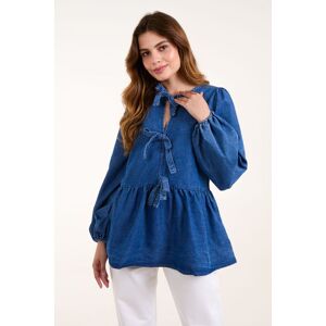 Blue Vanilla Women's Tie Front Chambray Blouse in Blue Size: Small Blue S Blue Vanilla Women's Tie Front Chambray Blouse in Blue Size: Small Blue S