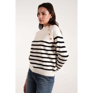 Blue Vanilla Women's Horizontal Stripes Button Details Jumper in Stone Size: Medium/Large Stone M/L Blue Vanilla Women's Horizontal Stripes Button Details Jumper in Stone Size: Medium/Large Stone M/L