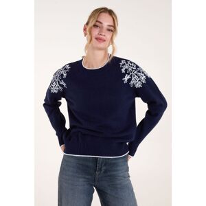 Blue Vanilla Women's Embroidered Shoulder Jumper in Navy Size: Medium/Large Navy M/L Blue Vanilla Women's Embroidered Shoulder Jumper in Navy Size: Medium/Large Navy M/L