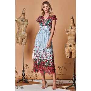 Jolie Moi Women's Symmetrical Floral Print Mesh Maxi Dress in Blue Size: 16 Blue 16 Jolie Moi Women's Symmetrical Floral Print Mesh Maxi Dress in Blue Size: 16 Blue 16