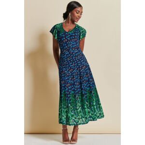 Jolie Moi Women's Mirrored Print Lace Maxi Dress in Green Size: 8 Green 8 Jolie Moi Women's Mirrored Print Lace Maxi Dress in Green Size: 8 Green 8