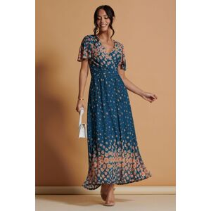 Jolie Moi Women's Mirrored Mesh Angel Sleeve Maxi Dress in Teal Size: 8 Teal 8 Jolie Moi Women's Mirrored Mesh Angel Sleeve Maxi Dress in Teal Size: 8 Teal 8