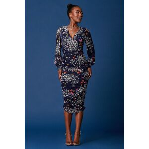 Jolie Moi Women's Long Sleeve Ruched Mesh Midi Dress in Navy Size: 14 Navy 14 Jolie Moi Women's Long Sleeve Ruched Mesh Midi Dress in Navy Size: 14 Navy 14