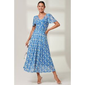 Jolie Moi Women's Bianca V-Neck Pleated Mesh Maxi Dress in Blue Size: 10 Blue 10 Jolie Moi Women's Bianca V-Neck Pleated Mesh Maxi Dress in Blue Size: 10 Blue 10