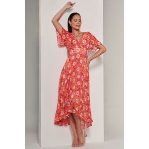 Jolie Moi Women's Floral Pleated Chiffon Dip Hem Dress in Orange Size: 18 Orange 18 Jolie Moi Women's Floral Pleated Chiffon Dip Hem Dress in Orange Size: 18 Orange 18
