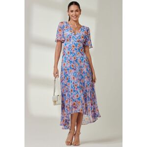 Jolie Moi Women's Floral Pleated Chiffon Dip Hem Dress in Blue Size: 14 Blue 14 Jolie Moi Women's Floral Pleated Chiffon Dip Hem Dress in Blue Size: 14 Blue 14