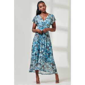 Jolie Moi Women's Wrap Dip Hem Mesh Maxi Dress in Blue Size: 8 Blue 8 Jolie Moi Women's Wrap Dip Hem Mesh Maxi Dress in Blue Size: 8 Blue 8