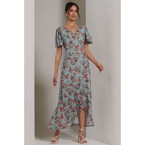 Jolie Moi Women's Printed Mesh Frill Dip Hem Dress in Green Size: 18 Green 18 Jolie Moi Women's Printed Mesh Frill Dip Hem Dress in Green Size: 18 Green 18