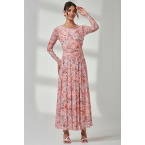 Jolie Moi Women's Floral Long Sleeve Mesh Maxi Dress in Coral Size: 14 Coral 14 Jolie Moi Women's Floral Long Sleeve Mesh Maxi Dress in Coral Size: 14 Coral 14