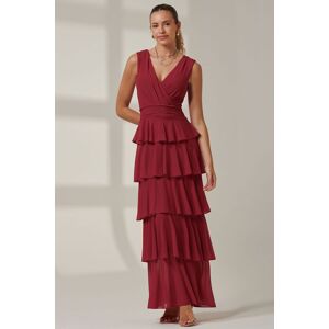 Jolie Moi Women's Plain Tiered Mesh Maxi Dress in Burgundy Size: 12 Burgundy 12 Jolie Moi Women's Plain Tiered Mesh Maxi Dress in Burgundy Size: 12 Burgundy 12