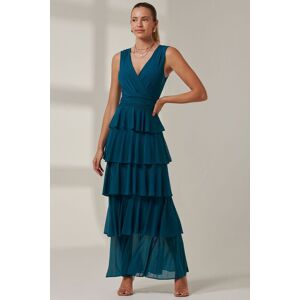 Jolie Moi Women's Plain Tiered Mesh Maxi Dress in Blue Size: 12 Blue 12 Jolie Moi Women's Plain Tiered Mesh Maxi Dress in Blue Size: 12 Blue 12
