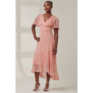 Jolie Moi Women's Chelsea Pleated Chiffon Dip Hem Maxi Dre in Coral Size: 12 Coral 12 Jolie Moi Women's Chelsea Pleated Chiffon Dip Hem Maxi Dre in Coral Size: 12 Coral 12