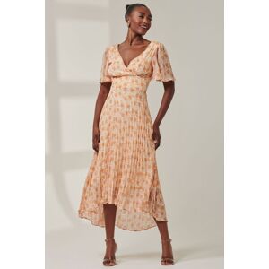 Jolie Moi Women's Chelsea Pleated Chiffon Dip Hem Maxi Dre in Orange Size: 8 Orange 8 Jolie Moi Women's Chelsea Pleated Chiffon Dip Hem Maxi Dre in Orange Size: 8 Orange 8