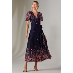 Jolie Moi Women's Mirror Print Mesh Wrap Maxi Dress in Navy Size: 8 Navy 8 Jolie Moi Women's Mirror Print Mesh Wrap Maxi Dress in Navy Size: 8 Navy 8