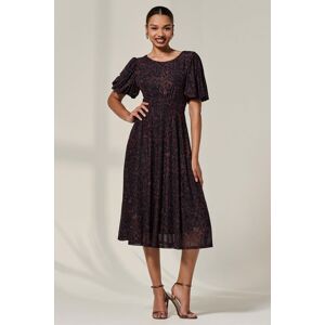 Jolie Moi Women's Puff Sleeve Mesh Midi Dress in Dark Brown Size: 8 Dark Brown 8 Jolie Moi Women's Puff Sleeve Mesh Midi Dress in Dark Brown Size: 8 Dark Brown 8