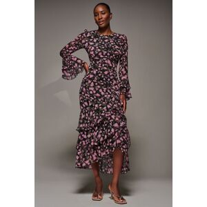 Jolie Moi Women's Ruffled Long Sleeve Tiered Chiffon Midaxi Dress in Pink Size: 10 Pink 10 Jolie Moi Women's Ruffled Long Sleeve Tiered Chiffon Midaxi Dress in Pink Size: 10 Pink 10