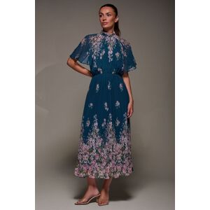 Jolie Moi Women's High Neck Short Sleeve Pleated Chiffon Dress in Teal Size: 18 Teal 18 Jolie Moi Women's High Neck Short Sleeve Pleated Chiffon Dress in Teal Size: 18 Teal 18