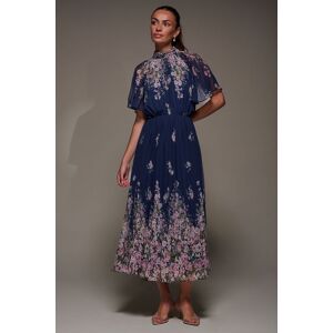 Jolie Moi Women's High Neck Short Sleeve Pleated Chiffon Dress in Navy Size: 16 Navy 16 Jolie Moi Women's High Neck Short Sleeve Pleated Chiffon Dress in Navy Size: 16 Navy 16