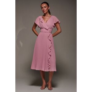 Jolie Moi Women's Chiffon Pleated Ruffle Midi Dress in Dusty Pink Size: 16 Dusty Pink 16 Jolie Moi Women's Chiffon Pleated Ruffle Midi Dress in Dusty Pink Size: 16 Dusty Pink 16