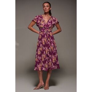 Jolie Moi Women's Printed Ruffle Detail Pleated Chiffon Midi Dress in Fuchsia Size: 16 Fuchsia 16 Jolie Moi Women's Printed Ruffle Detail Pleated Chiffon Midi Dress in Fuchsia Size: 16 Fuchsia 16