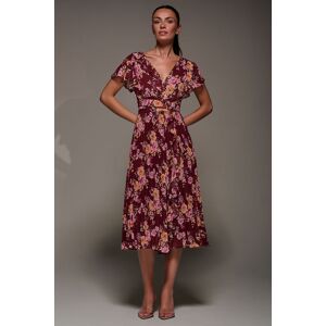 Jolie Moi Women's Printed Ruffle Detail Pleated Chiffon Midi Dress in Burgundy Size: 12 Burgundy 12 Jolie Moi Women's Printed Ruffle Detail Pleated Chiffon Midi Dress in Burgundy Size: 12 Burgundy 12