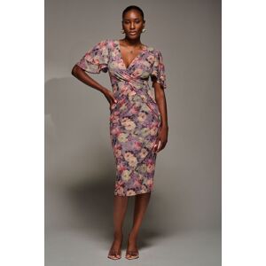 Jolie Moi Women's Print Mesh Angel Sleeve Bodycon Midi Dress in Purple Size: 16 Purple 16 Jolie Moi Women's Print Mesh Angel Sleeve Bodycon Midi Dress in Purple Size: 16 Purple 16