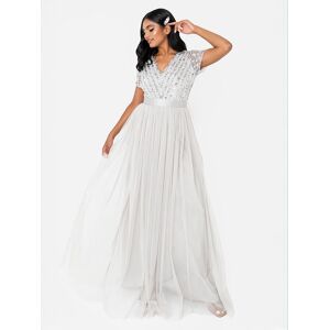 Maya Deluxe Women's Belted Stripe Embellished Maxi Dress in Grey Size: 14 Grey 14 Maya Deluxe Women's Belted Stripe Embellished Maxi Dress in Grey Size: 14 Grey 14