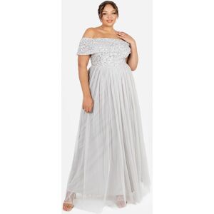 Maya Deluxe Women's Bardot Embellished Maxi Dress in Grey Size: 10 Grey 10 Maya Deluxe Women's Bardot Embellished Maxi Dress in Grey Size: 10 Grey 10