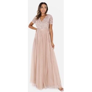 Maya Deluxe Women's Belted Stripe Embellished Maxi Dress in Taupe Size: 12 Taupe 12 Maya Deluxe Women's Belted Stripe Embellished Maxi Dress in Taupe Size: 12 Taupe 12