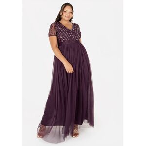 Maya Deluxe Women's Belted Stripe Embellished Maxi Dress in Grape Size: 6 Grape 6 Maya Deluxe Women's Belted Stripe Embellished Maxi Dress in Grape Size: 6 Grape 6