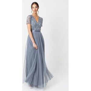 Maya Deluxe Women's Belted Stripe Embellished Maxi Dress in Blue Size: 12 Blue 12 Maya Deluxe Women's Belted Stripe Embellished Maxi Dress in Blue Size: 12 Blue 12