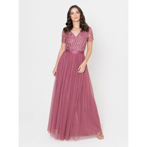 Maya Deluxe Women's Belted Stripe Embellished Maxi Dress in Rose Size: 10 Rose 10 Maya Deluxe Women's Belted Stripe Embellished Maxi Dress in Rose Size: 10 Rose 10