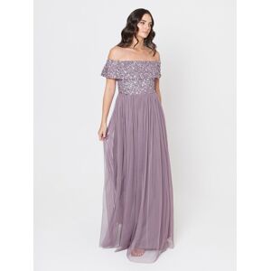 Maya Deluxe Women's Bardot Embellished Maxi Dress in Lilac Size: 14 Lilac 14 Maya Deluxe Women's Bardot Embellished Maxi Dress in Lilac Size: 14 Lilac 14