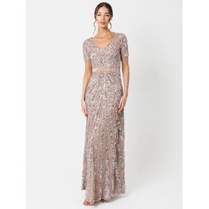 Maya Deluxe Women's Short Sleeve Stripe Embellished Maxi Dress in Taupe Size: 26 Taupe 26 Maya Deluxe Women's Short Sleeve Stripe Embellished Maxi Dress in Taupe Size: 26 Taupe 26
