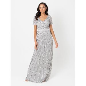 Maya Deluxe Women's Short Sleeve Stripe Embellished Maxi Dress in Grey Size: 26 Grey 26 Maya Deluxe Women's Short Sleeve Stripe Embellished Maxi Dress in Grey Size: 26 Grey 26