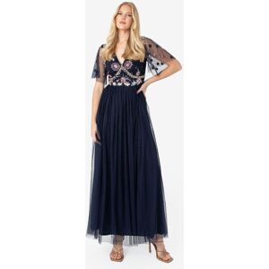 Maya Deluxe Women's Embellished Navy Spot Mesh Maxi Dress in Dark Navy Size: 8 Dark Navy 8 Maya Deluxe Women's Embellished Navy Spot Mesh Maxi Dress in Dark Navy Size: 8 Dark Navy 8