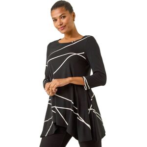 Roman Women's Linear Print Hanky Hem Top in Black Size: 14 Black 14 Roman Women's Linear Print Hanky Hem Top in Black Size: 14 Black 14